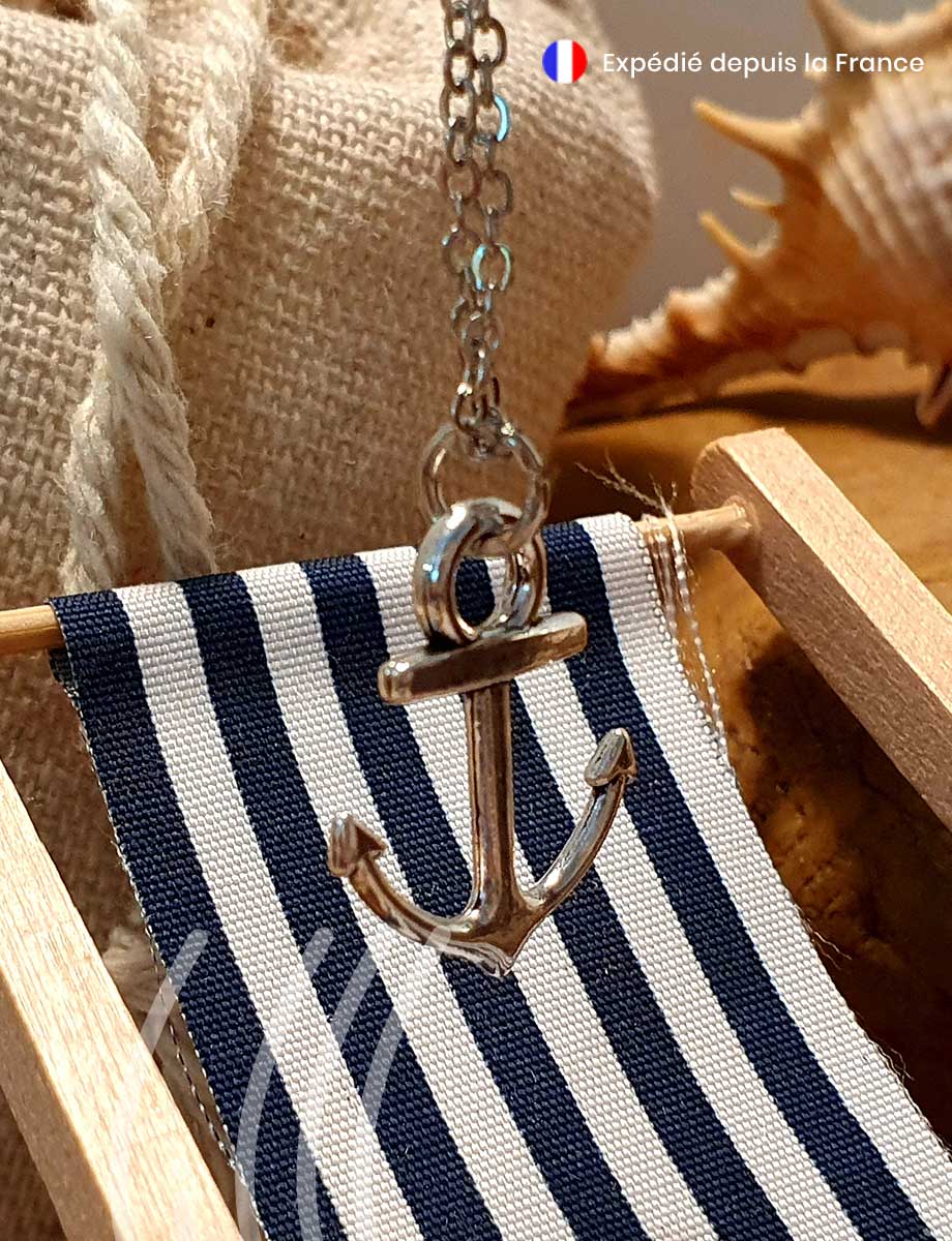 Pendentif argenté Ancre Marine